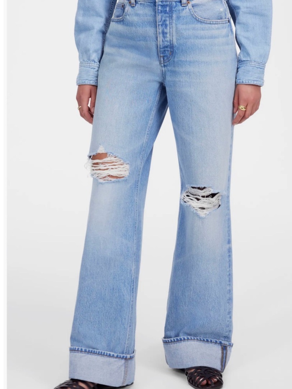 Madewell Light Blue Distressed Wide-Leg Jeans
